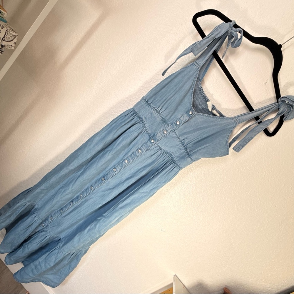 Levi’s Katherine Maxi A Line Size Medium Shoulder Tie Blue Denim Dress